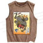 Unisex Japanese Ukiyo-e Man Cracking the Egg Printed Washed Tank Top