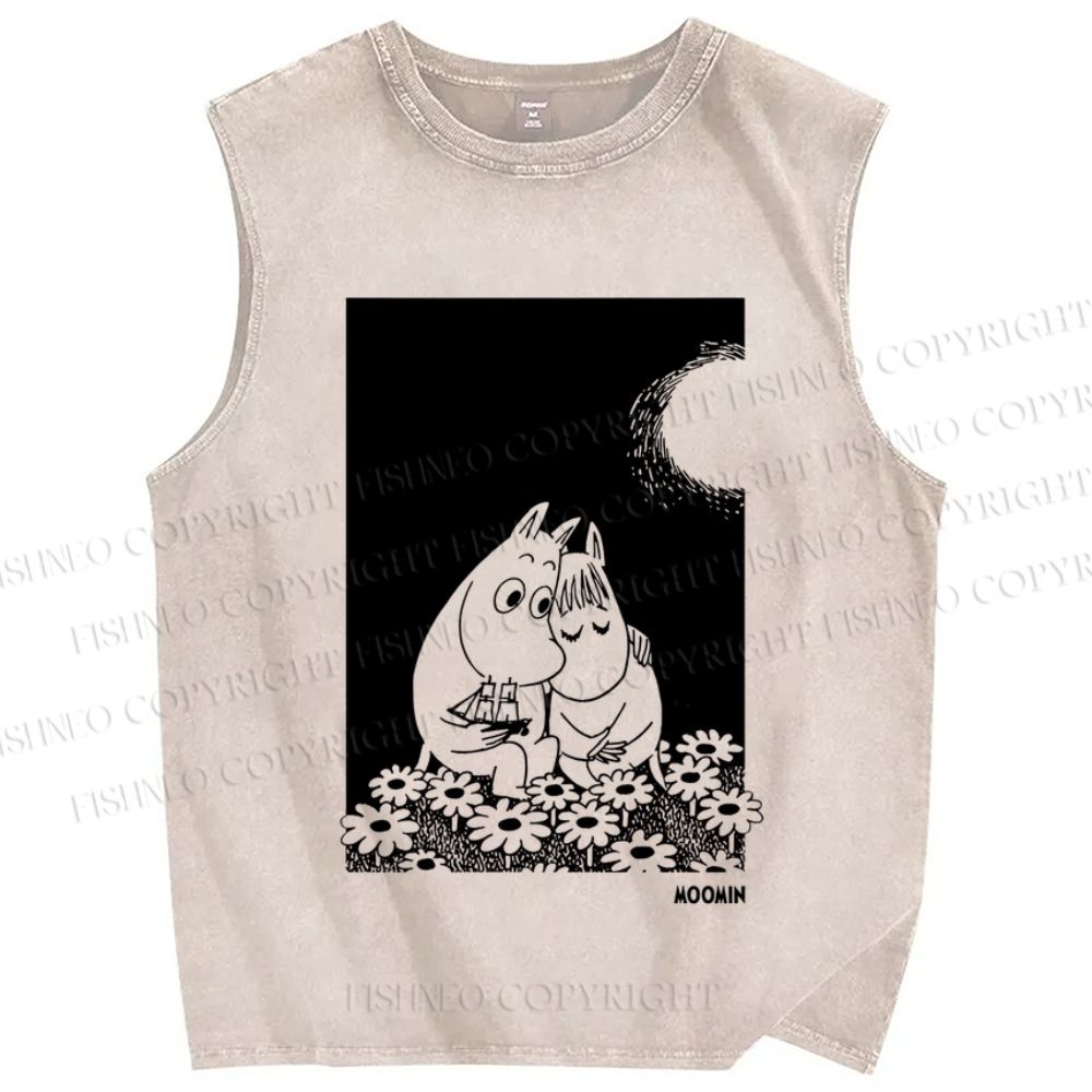 Unisex Moomin Fall in Love Printed Washed Tank Top