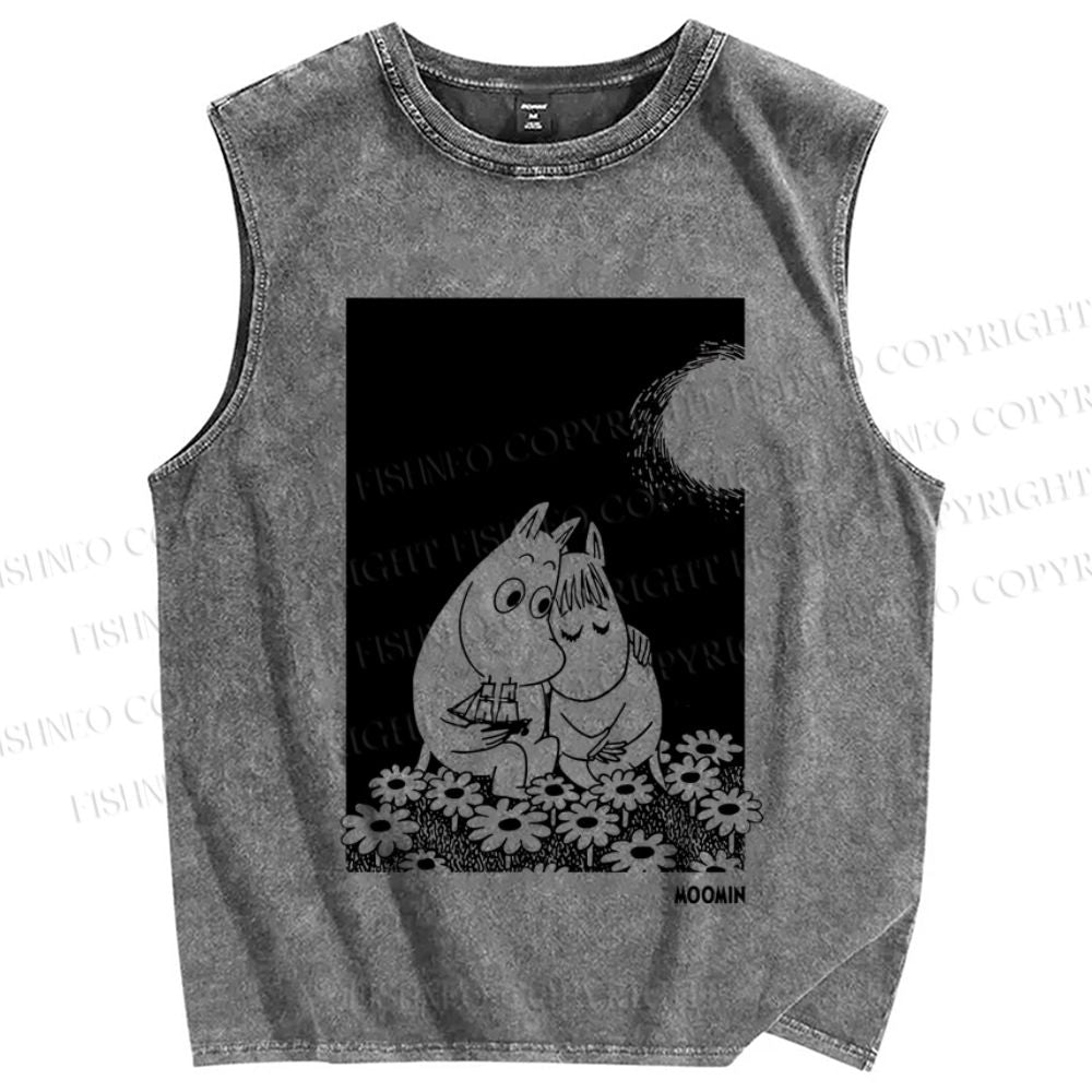 Unisex Moomin Fall in Love Printed Washed Tank Top