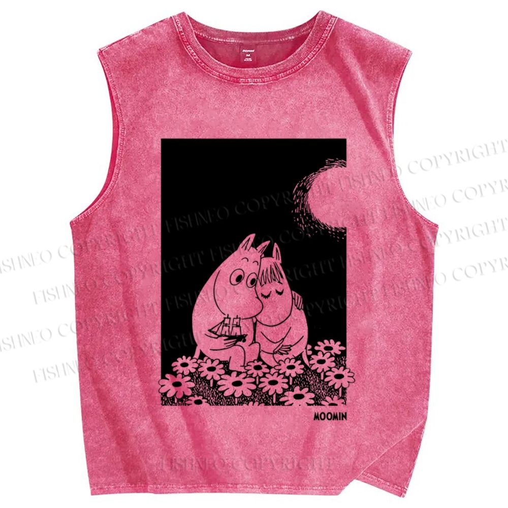Unisex Moomin Fall in Love Printed Washed Tank Top