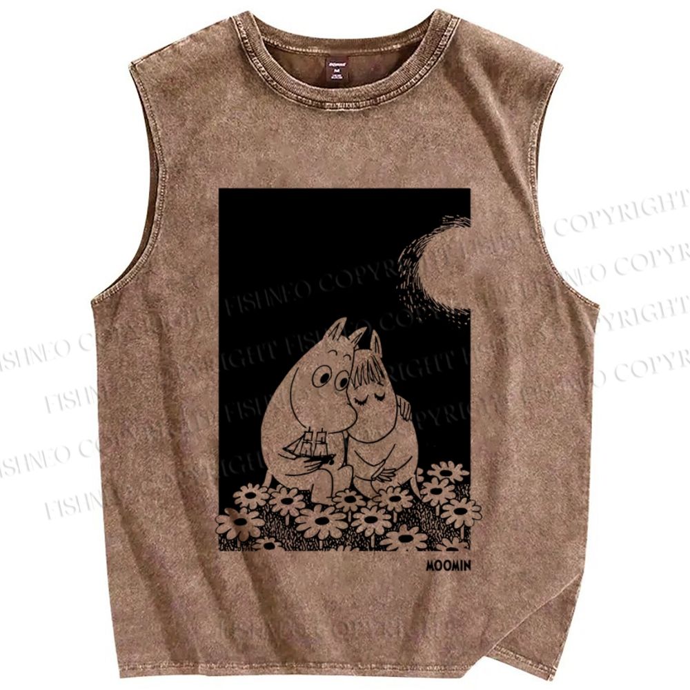 Unisex Moomin Fall in Love Printed Washed Tank Top