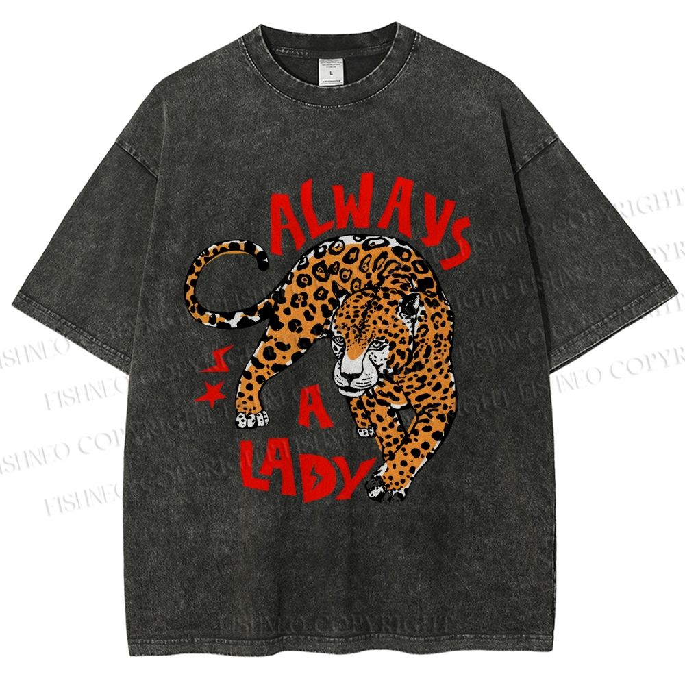 Unisex Always  A Lady leopard Printed Washed Tee