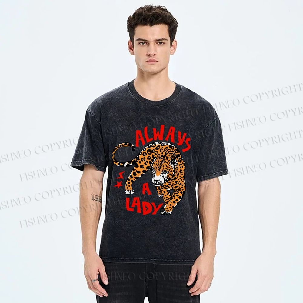 Unisex Always  A Lady leopard Printed Washed Tee