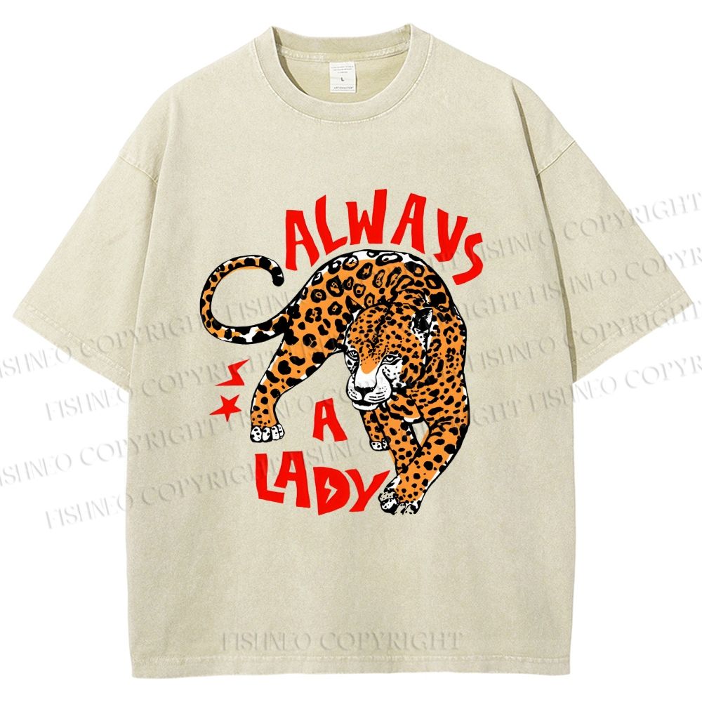 Unisex Always  A Lady leopard Printed Washed Tee