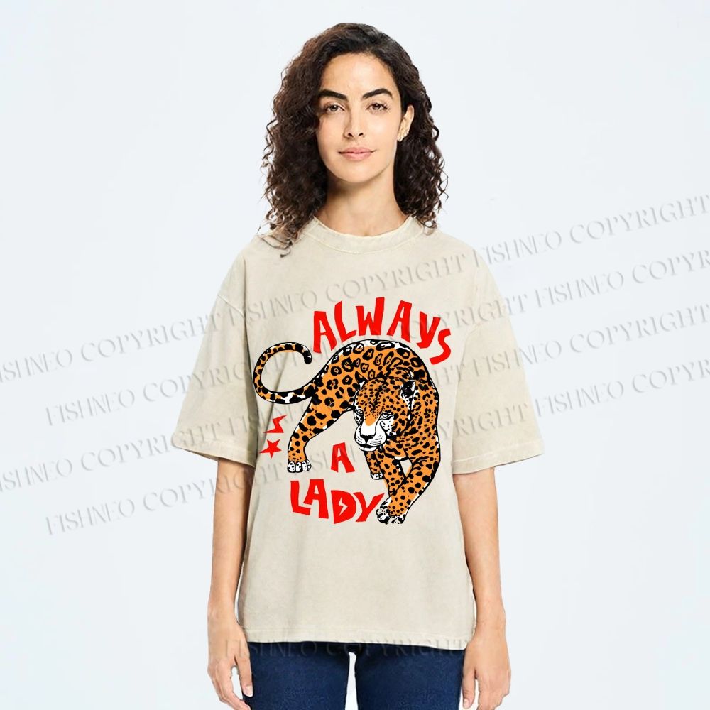 Unisex Always  A Lady leopard Printed Washed Tee