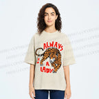 Unisex Always  A Lady leopard Printed Washed Tee