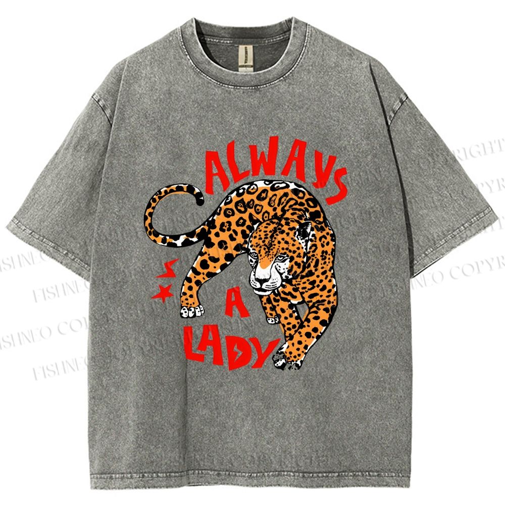 Unisex Always  A Lady leopard Printed Washed Tee