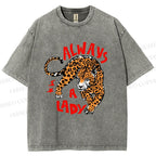 Unisex Always  A Lady leopard Printed Washed Tee