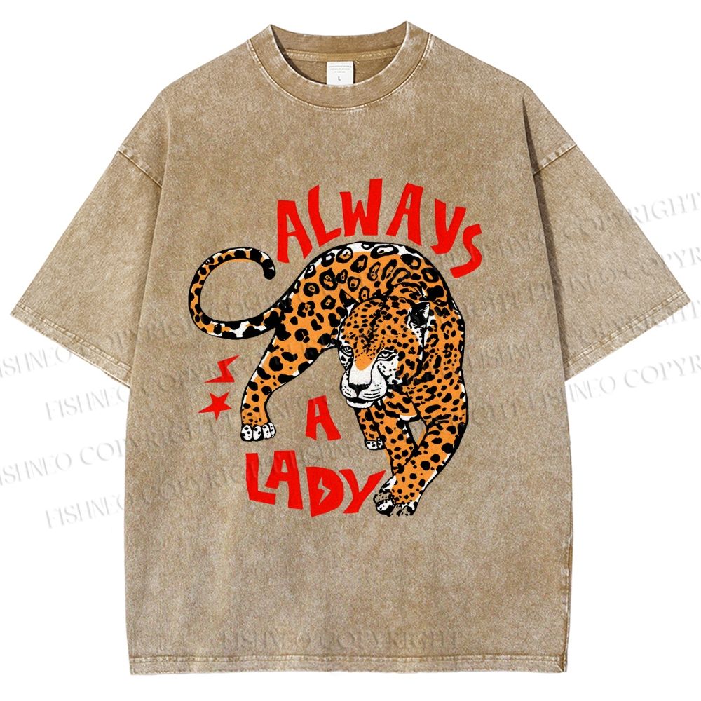 Unisex Always  A Lady leopard Printed Washed Tee