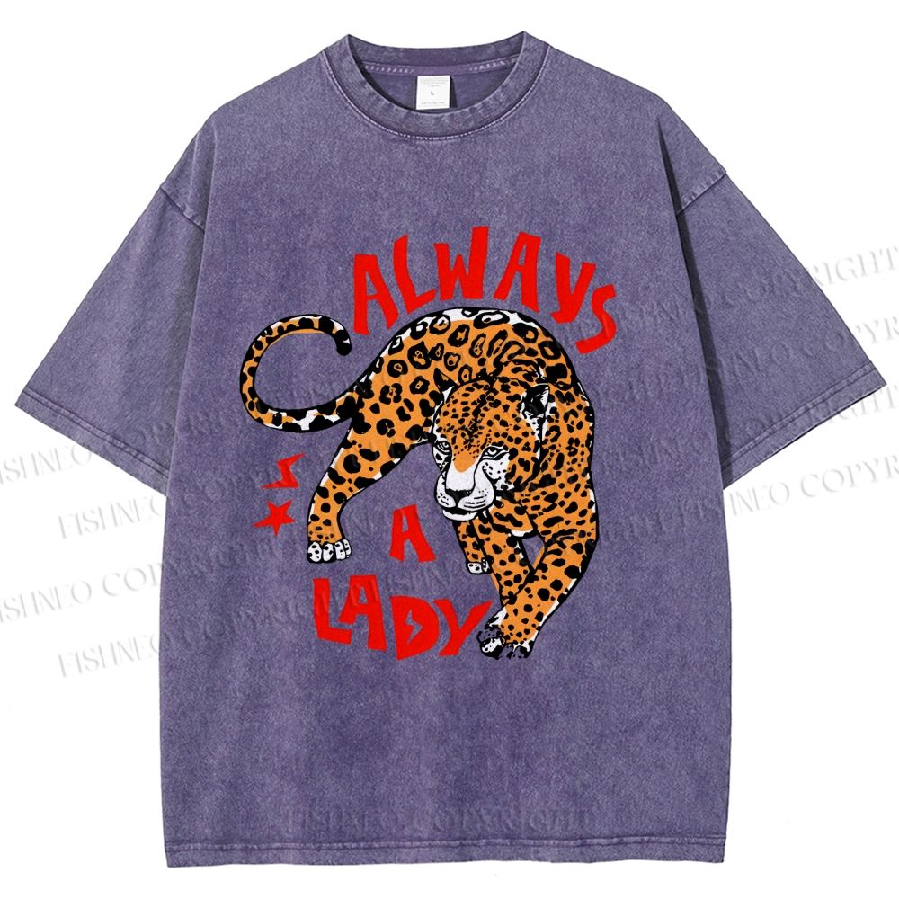 Unisex Always  A Lady leopard Printed Washed Tee