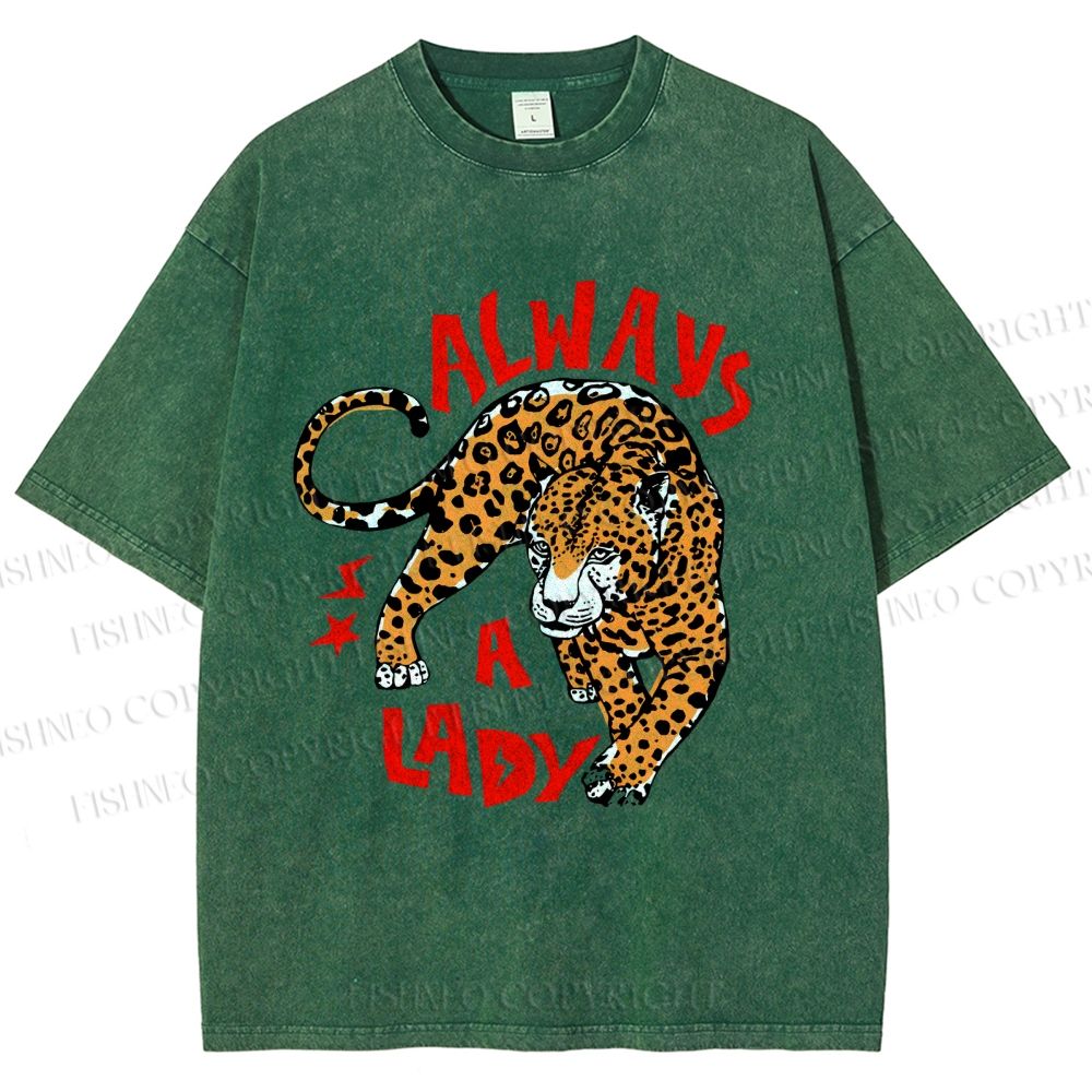 Unisex Always  A Lady leopard Printed Washed Tee