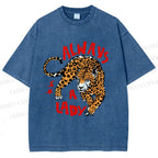 Unisex Always  A Lady leopard Printed Washed Tee