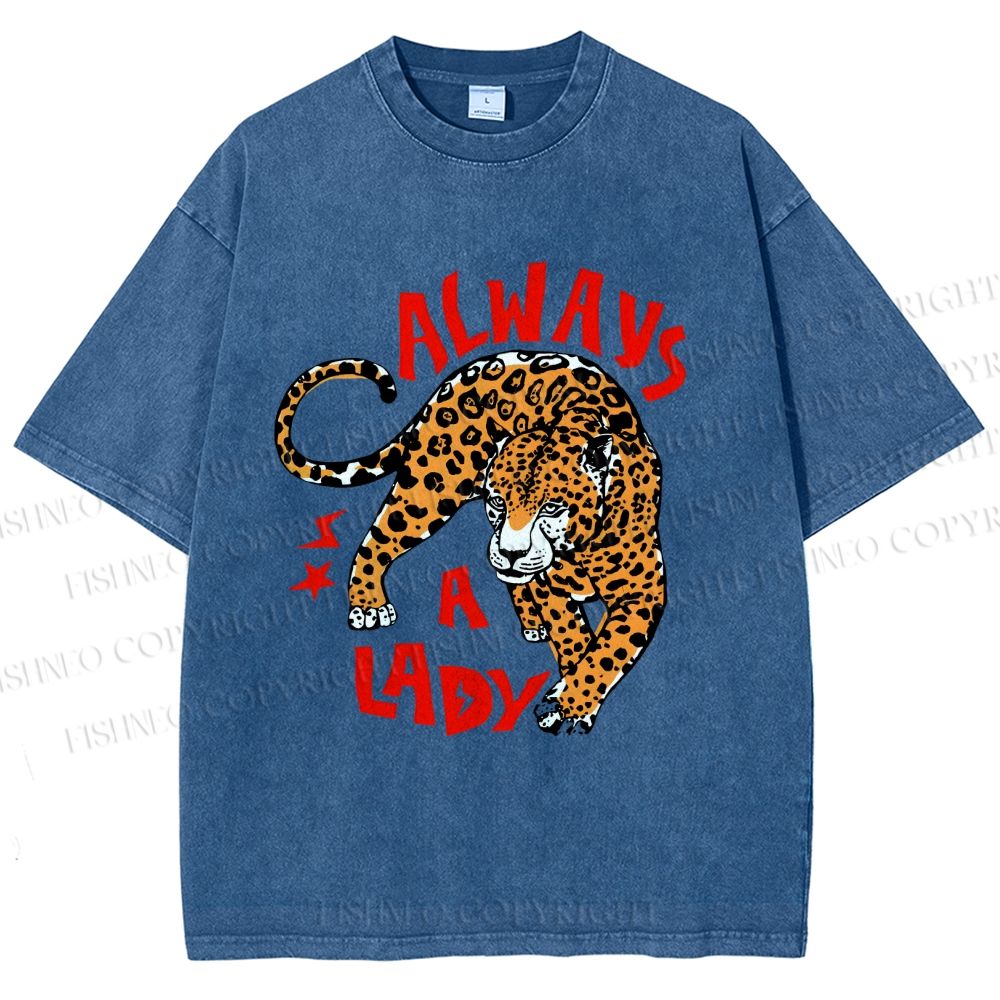 Unisex Always  A Lady leopard Printed Washed Tee