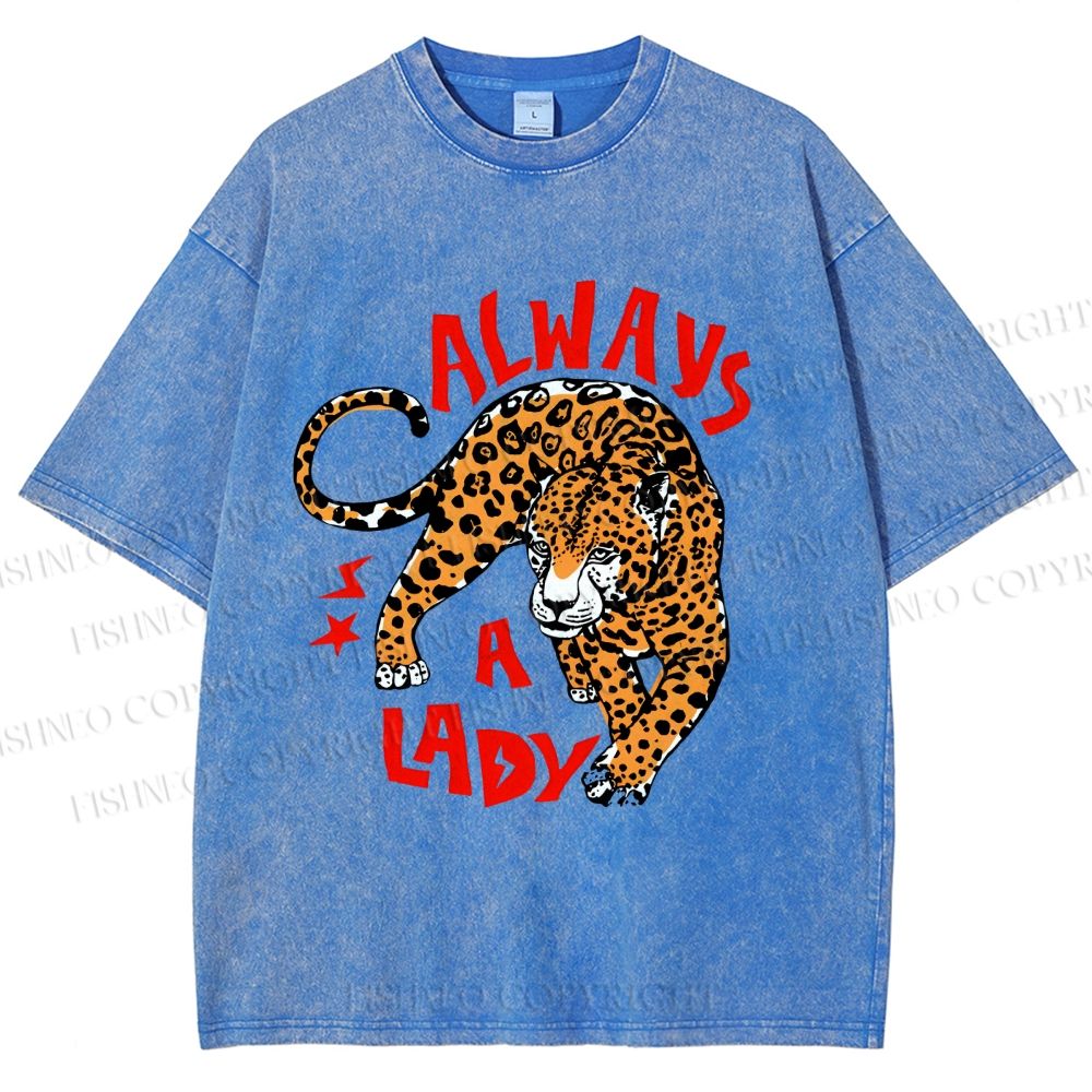 Unisex Always  A Lady leopard Printed Washed Tee