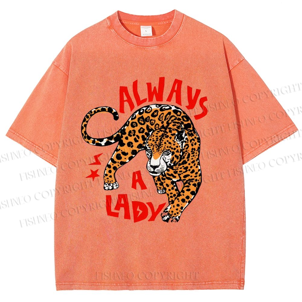 Unisex Always  A Lady leopard Printed Washed Tee