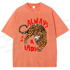 Unisex Always  A Lady leopard Printed Washed Tee
