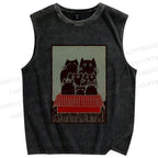 Unisex Vintage Cat Printed Washed Tank Top