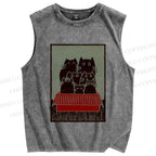 Unisex Vintage Cat Printed Washed Tank Top