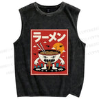 Unisex Ramen Printed Washed Tank Top