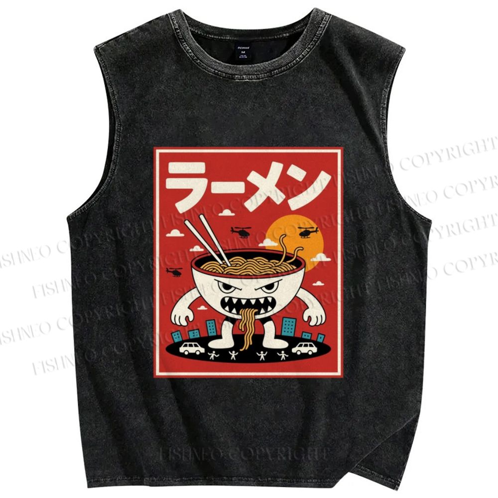 Unisex Ramen Printed Washed Tank Top