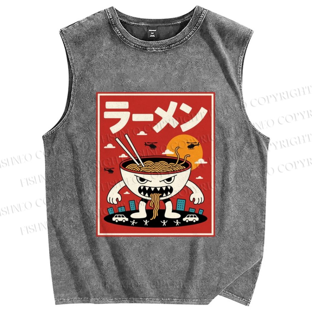 Unisex Ramen Printed Washed Tank Top