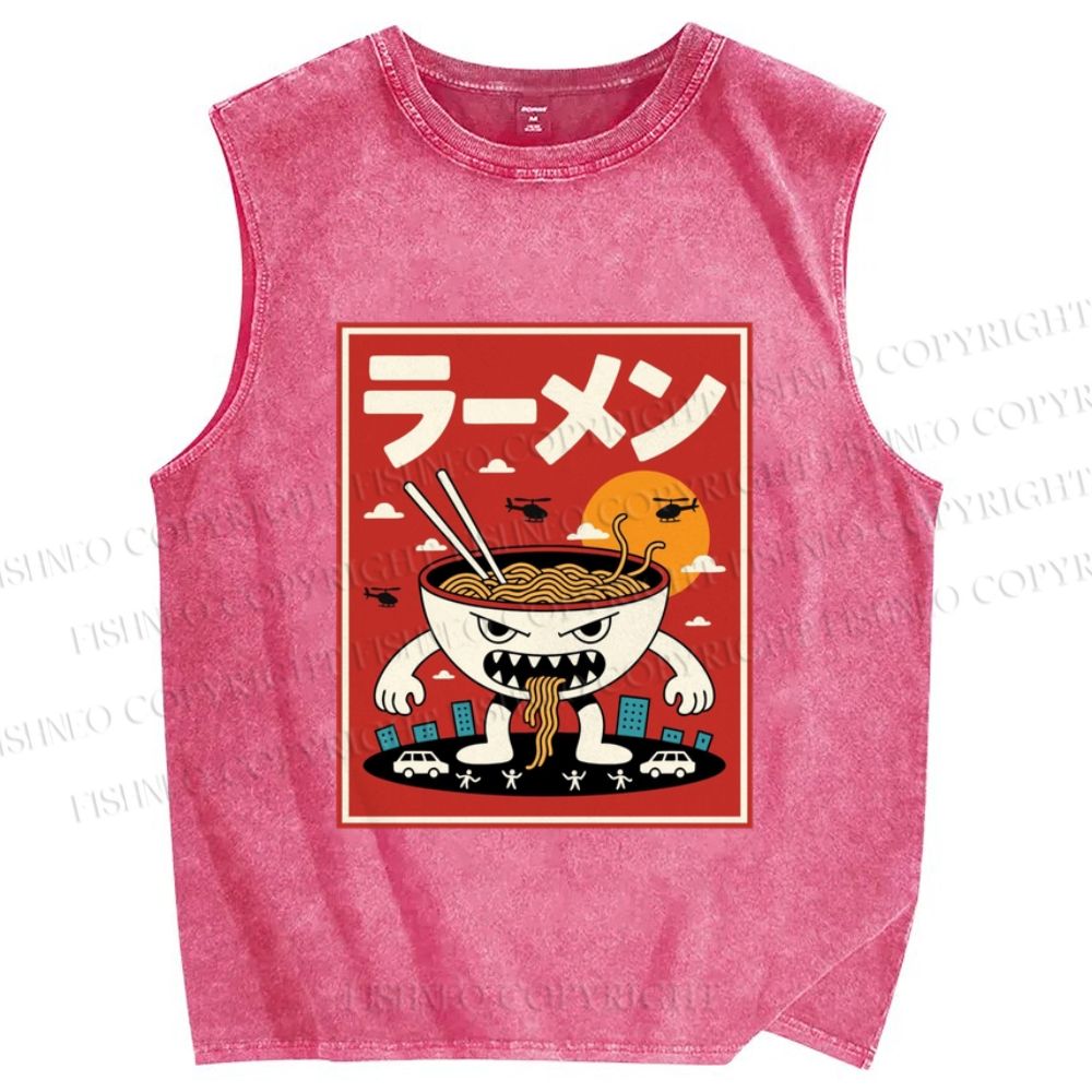 Unisex Ramen Printed Washed Tank Top