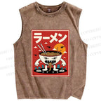 Unisex Ramen Printed Washed Tank Top