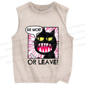 Unisex Be Nice Or Leave Cat Printed Washed Tank Top