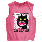 Unisex Be Nice Or Leave Cat Printed Washed Tank Top