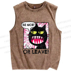 Unisex Be Nice Or Leave Cat Printed Washed Tank Top