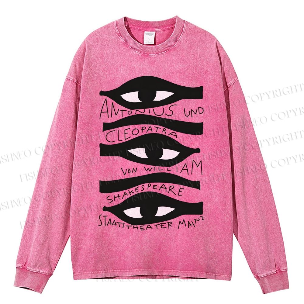 Unisex Casual Washed Artistic Abstract Eyes Printed Long Sleeve T-shirt