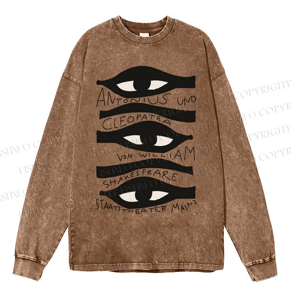 Unisex Casual Washed Artistic Abstract Eyes Printed Long Sleeve T-shirt