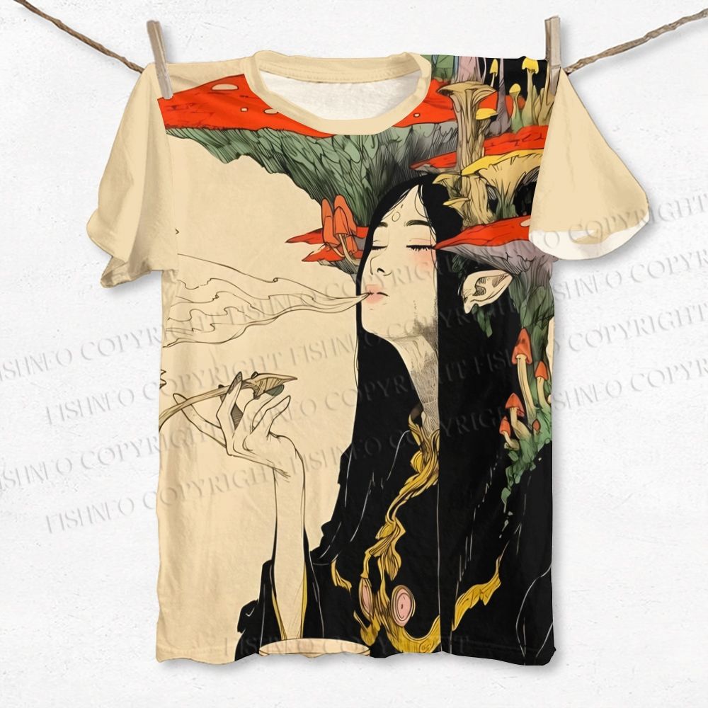 Unisex Smog Lady Japanese Art Printed Classic T-shirt