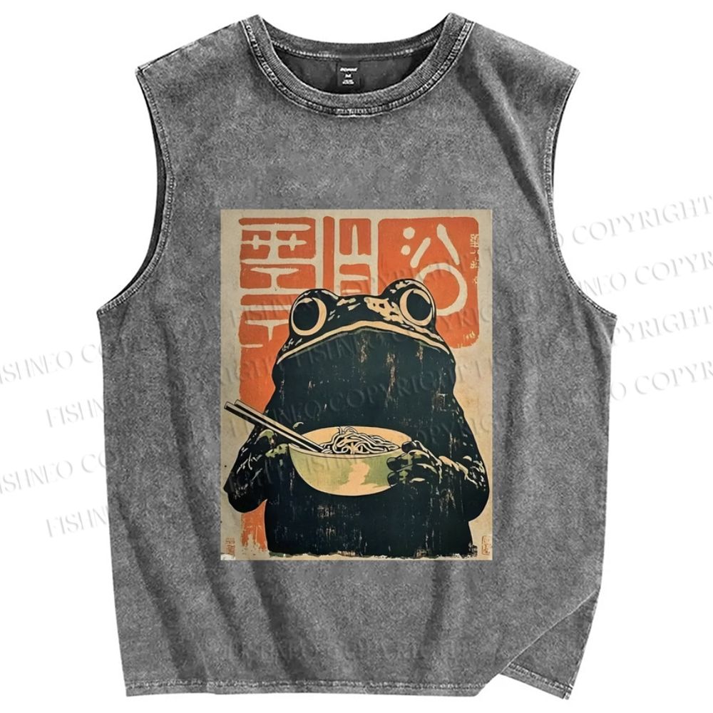 Frog Eating Ramen Vintage Distressed Washed Tank Top