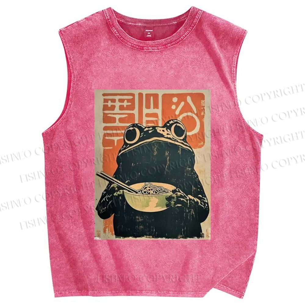 Frog Eating Ramen Vintage Distressed Washed Tank Top