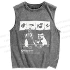 Wake me up I can still drink Cat Izakaya Vintage Distressed Washed Tank Top