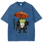 Frog In The Rain Vintage Wash Japanese Design T-Shirt