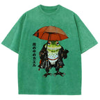 Frog In The Rain Vintage Wash Japanese Design T-Shirt