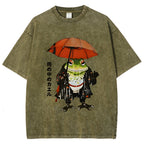 Frog In The Rain Vintage Wash Japanese Design T-Shirt