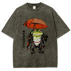 Frog In The Rain Vintage Wash Japanese Design T-Shirt