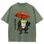 Frog In The Rain Vintage Wash Japanese Design T-Shirt