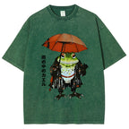 Frog In The Rain Vintage Wash Japanese Design T-Shirt