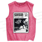 Unisex Stamp Cat Printed Washed Tank Top