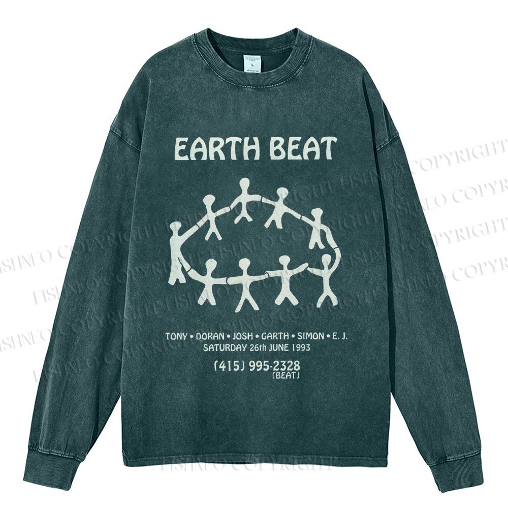 Unisex Casual Washed Earth Beat Printed Long Sleeve T-shirt
