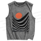 Unisex Abstract Waves Sunrise Printed Washed Tank Top