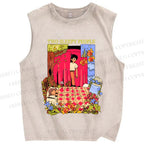 Unisex Two Sleepy People Graffiti Printed Washed Tank Top