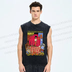 Unisex Two Sleepy People Graffiti Printed Washed Tank Top