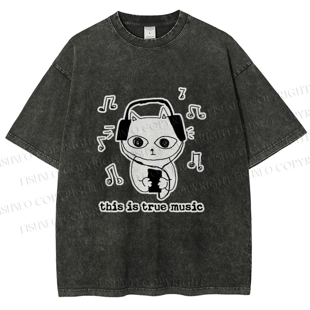 Unisex meme Cat This is True Music Printed Washed Tee