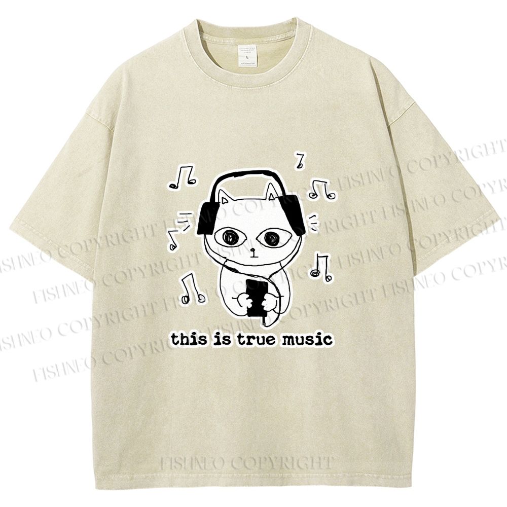 Unisex meme Cat This is True Music Printed Washed Tee