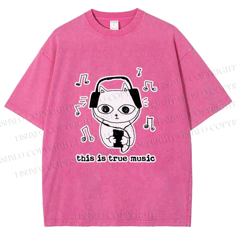 Unisex meme Cat This is True Music Printed Washed Tee